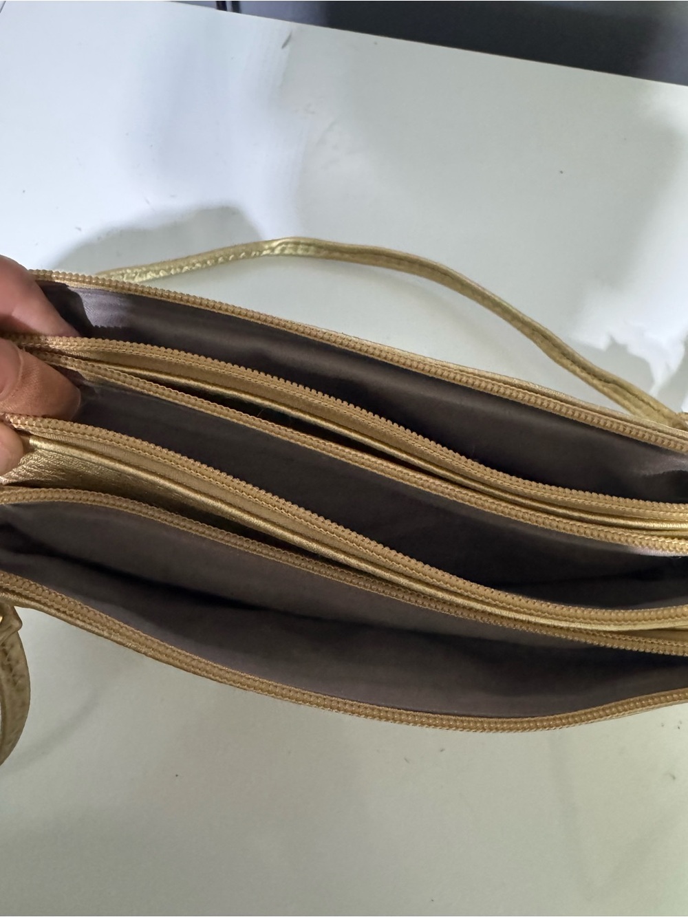 Michael Kors Metallic Gold Leather Crossbody Wristlet - Picture 10 of 16
